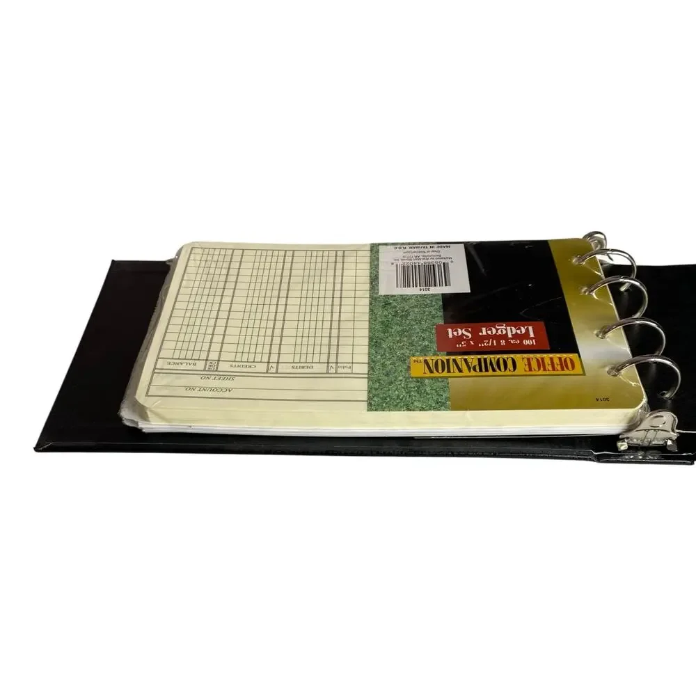 Vtg Office Companion 4-Ring Accounting Ledger Black A-Z Index Ledger Sheet NOS